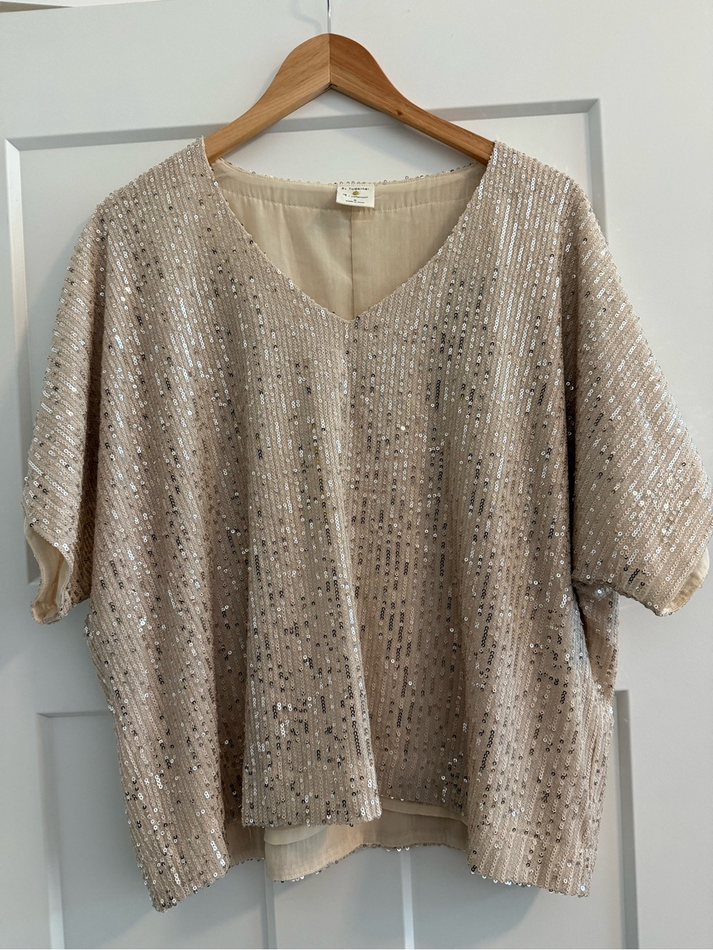 By Together Beige Sequin V-Neck Tunic Top